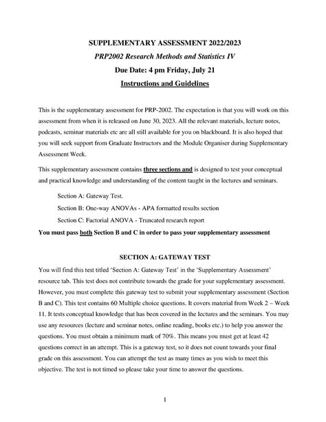 Supplementary Assessment Guideline and Information for .